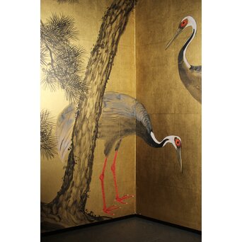 荒木十畝 金地 鶴図 大屏風　Z972 