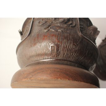 翠松亭梅や造 鋳造 鯉 銅火鉢一対　M493 