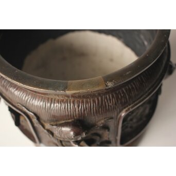 翠松亭梅や造 鋳造 鯉 銅火鉢一対　M493 