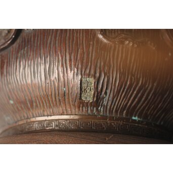 翠松亭梅や造 鋳造 鯉 銅火鉢一対　M493 