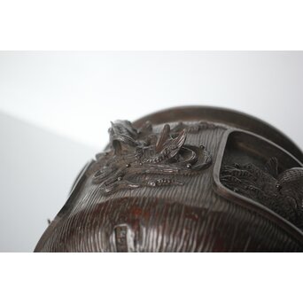翠松亭梅や造 鋳造 鯉 銅火鉢一対　M493 