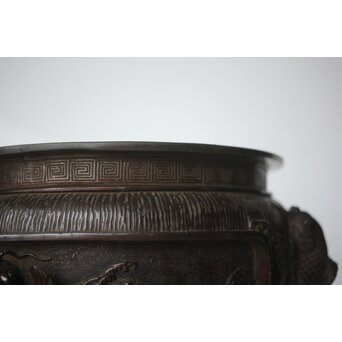 翠松亭梅や造 鋳造 鯉 銅火鉢一対　M493 