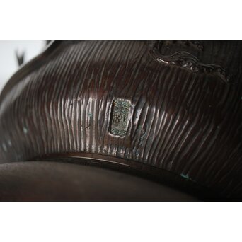翠松亭梅や造 鋳造 鯉 銅火鉢一対　M493 