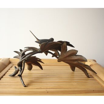 清明銘 八手文鳥 金工 置物　M494 