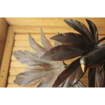 清明銘 八手文鳥 金工 置物　M494 