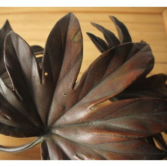 清明銘 八手文鳥 金工 置物　M494 