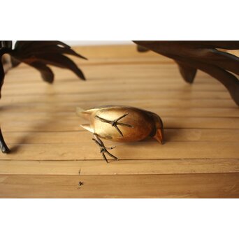 清明銘 八手文鳥 金工 置物　M494 