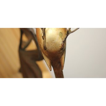 清明銘 八手文鳥 金工 置物　M494 