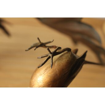 清明銘 八手文鳥 金工 置物　M494 