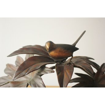 清明銘 八手文鳥 金工 置物　M494 