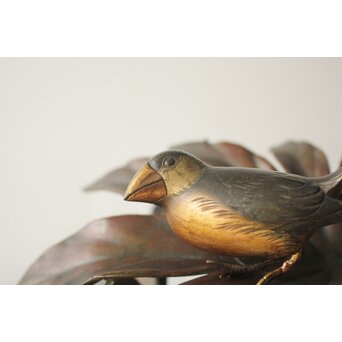 清明銘 八手文鳥 金工 置物　M494 