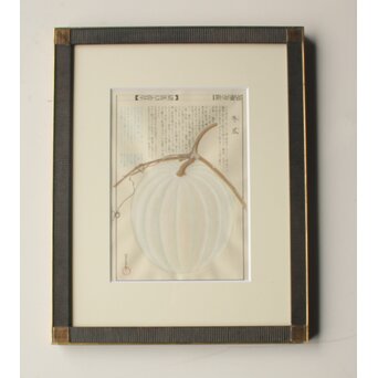 川岸富士男 木版画風の細密画 水彩 冬瓜 額装 ボタニカルアート　Z977