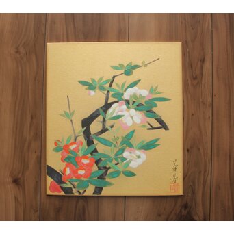 山口蓬春 花図 色紙　Z979