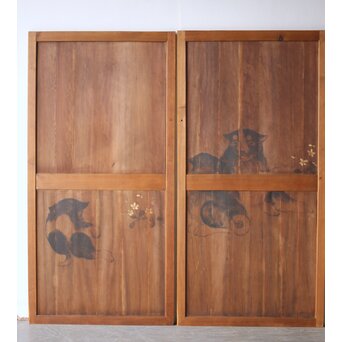 板絵建具 犬図 2枚1組　B1130