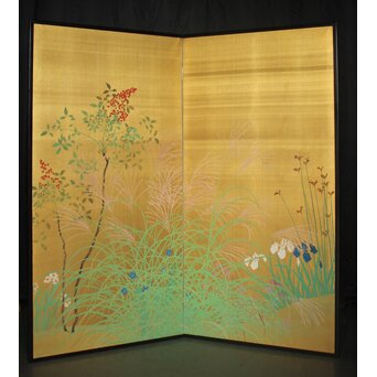 司山作 金地 秋草図屏風　Z984