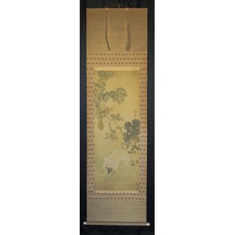 真野暁亭 藤島静邨 合作「秋草白描之図」掛軸　Z987