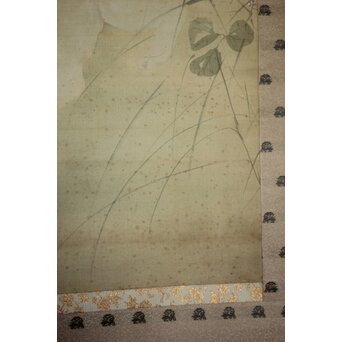 真野暁亭 藤島静邨 合作「秋草白描之図」掛軸　Z987 