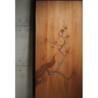 象嵌彩色 梅図 板戸　B1131 