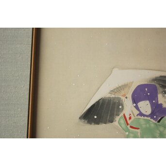 渡辺幾春『雪下美人図』色紙額装　Z1045 