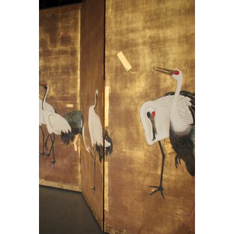 金地 群鶴図 6曲半双 屏風　Z1065 