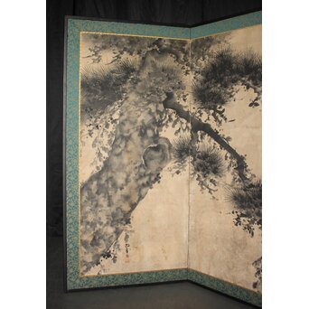 水墨松図屏風　Z1076 