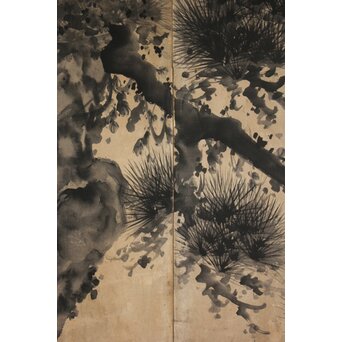 水墨松図屏風　Z1076 